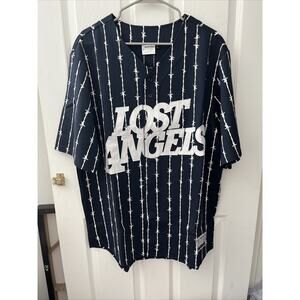 Streetwear Lost Angles Death 20 Baseball Barbwire Pinstripe Shirt L,XL,S Blue